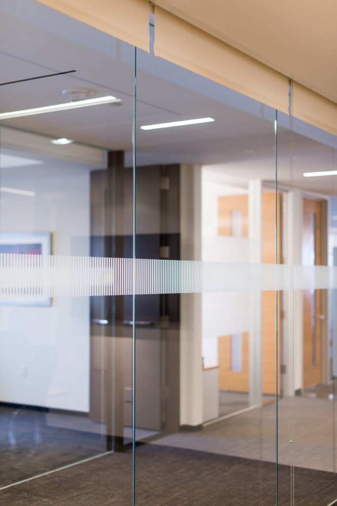 Glass partitions in a commercial office